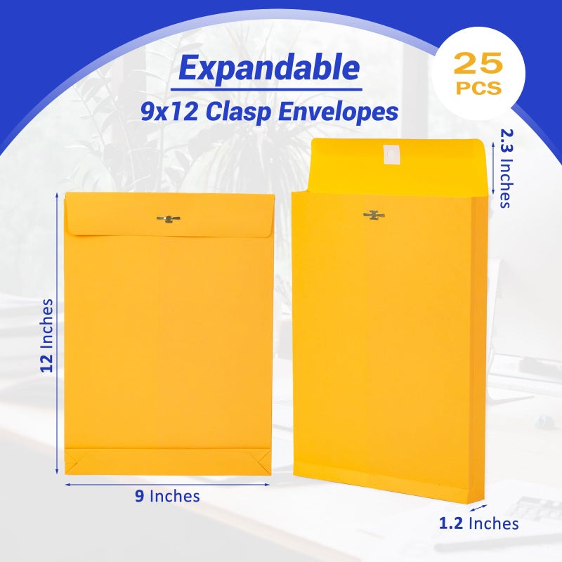 Goefun 9 × 12 مظاريف مانيلا قابلة للتوسيع مع مشبك 25 حزمة، Goefun 180 GSM مجلدات مانيلا ثقيلة الوزن قابلة للتوسيع مقاس 8.5 × 11 حرف، توسيع 1.2 بوصة، لتخزين وتنظيم أعمال المكاتب المنزلية - Image 2